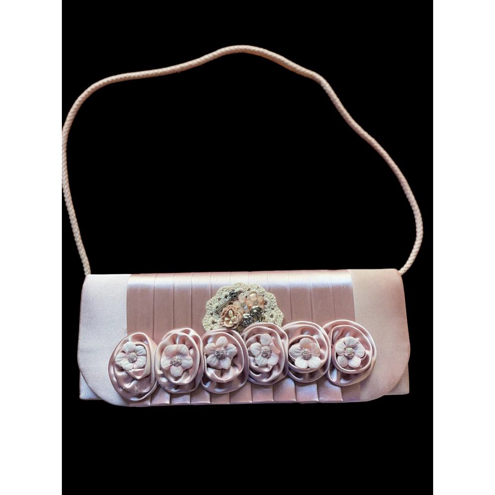 Vintage Pink Satin Lulu Townsend cottagecore victorian clutch strap purse in EUC